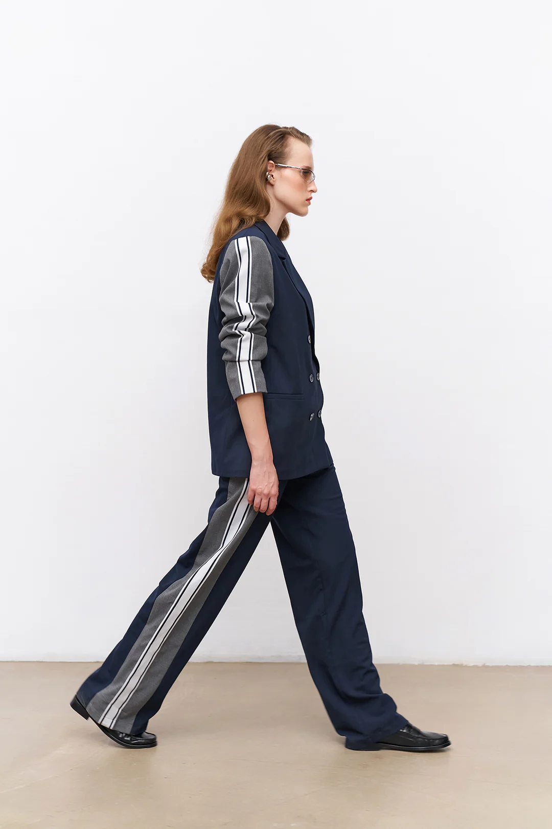 Match Detaylı Kruvaze Yaka Blazer Ceket Lacivert - Görsel 3