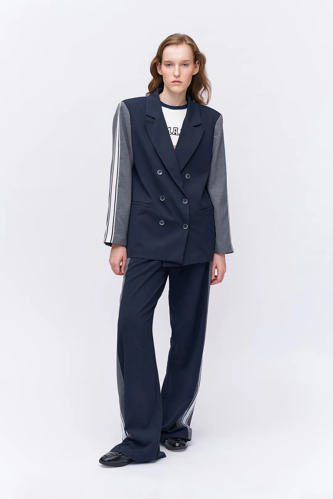 Match Detaylı Kruvaze Yaka Blazer Ceket Lacivert - Görsel 14