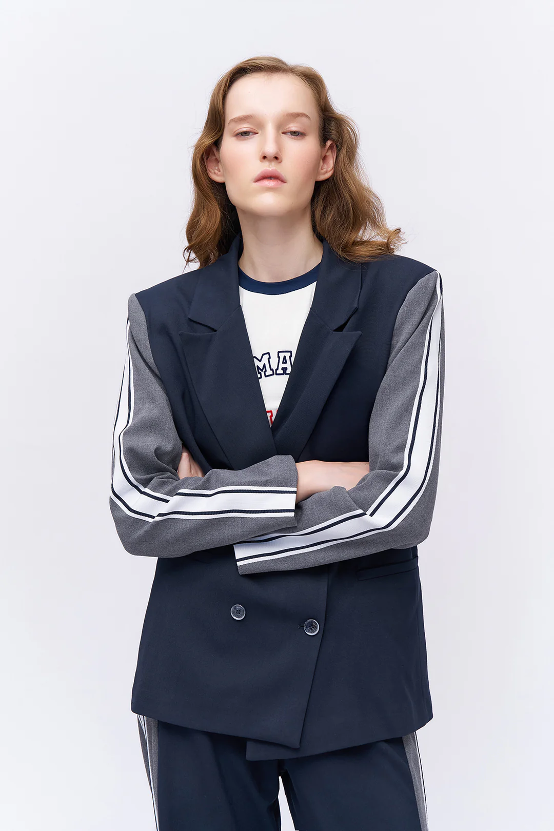 Match Detaylı Kruvaze Yaka Blazer Ceket Lacivert - Görsel 13